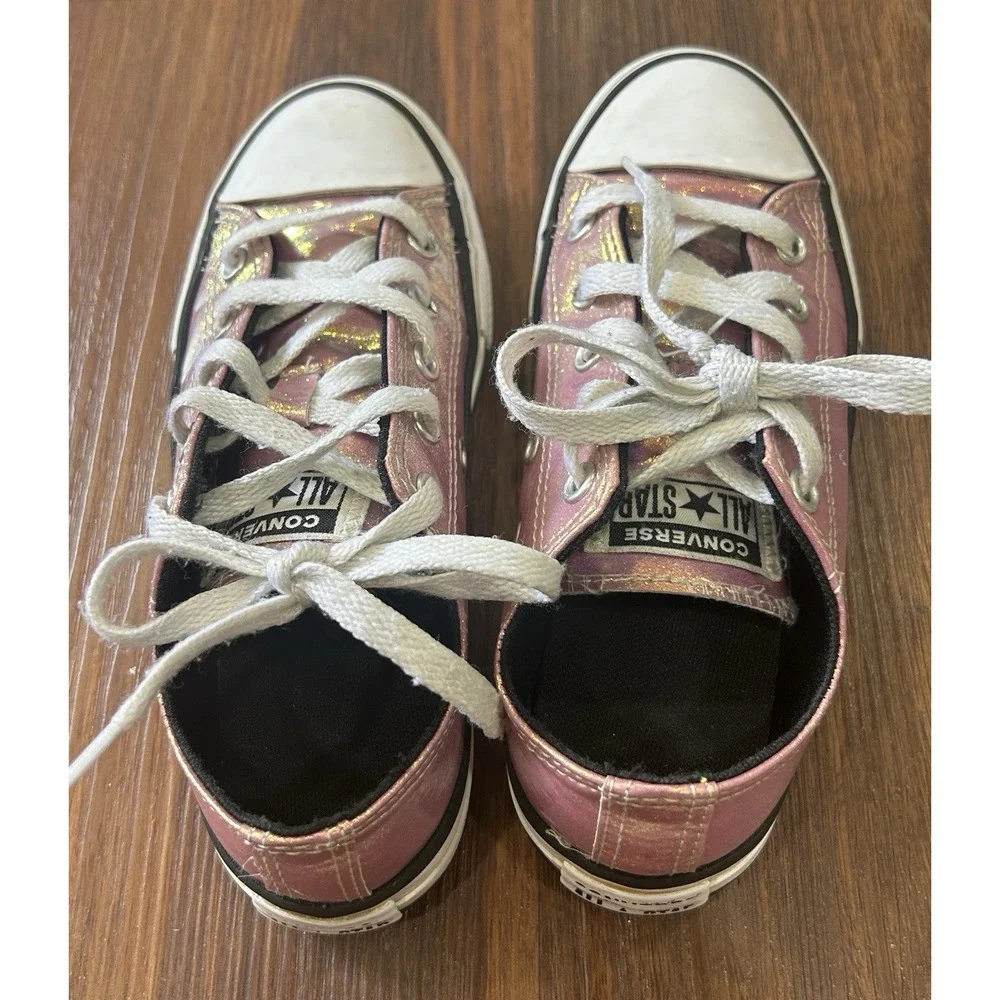 Converse Girls Size 1 Chuck Taylor All Star Iridescent Glitter Sneakers Pink